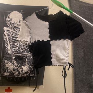 white and black shirt